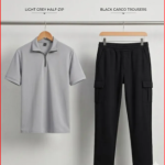 Premium Men’s Track Set – Half Zip T-Shirt & Cargo Joggers Set